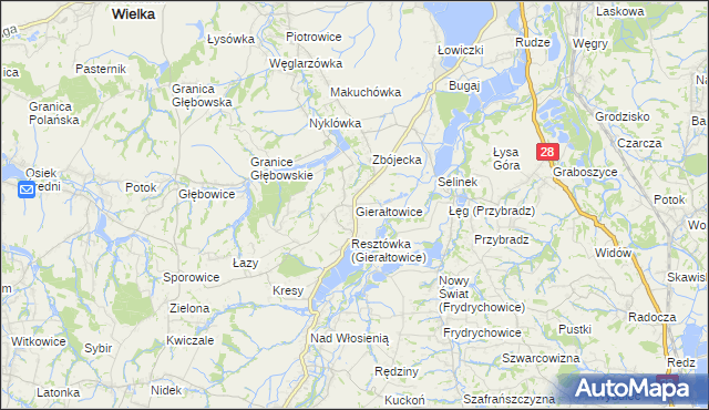 mapa Gierałtowice gmina Wieprz, Gierałtowice gmina Wieprz na mapie Targeo