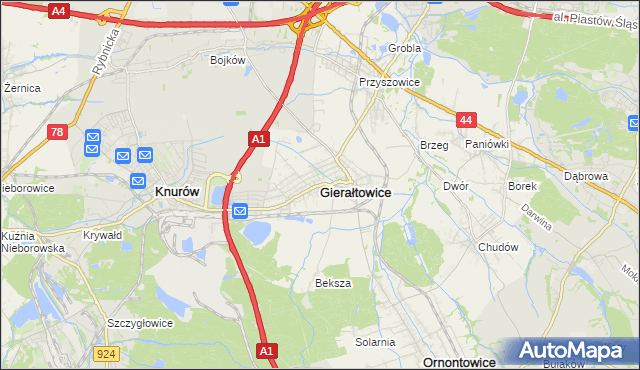 mapa Gierałtowice powiat gliwicki, Gierałtowice powiat gliwicki na mapie Targeo
