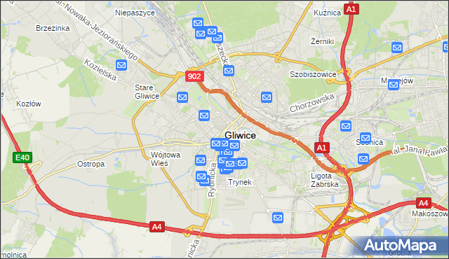 mapa Gliwic, Gliwice na mapie Targeo