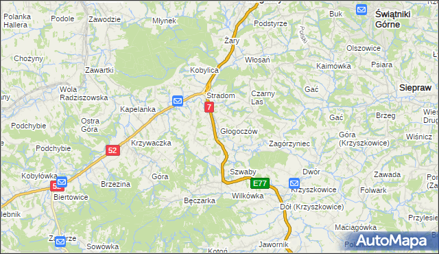 mapa Głogoczów, Głogoczów na mapie Targeo