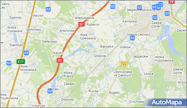 mapa Głosków gmina Piaseczno, Głosków gmina Piaseczno na mapie Targeo