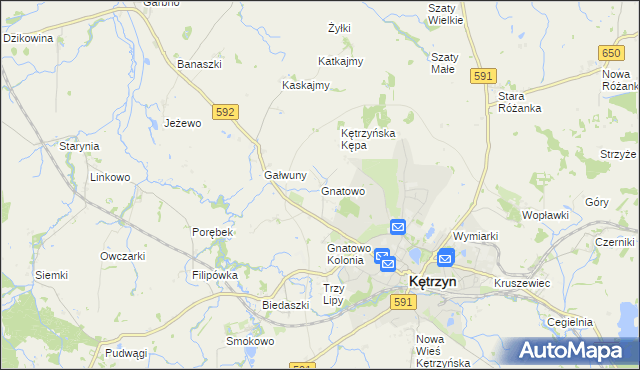 mapa Gnatowo gmina Kętrzyn, Gnatowo gmina Kętrzyn na mapie Targeo