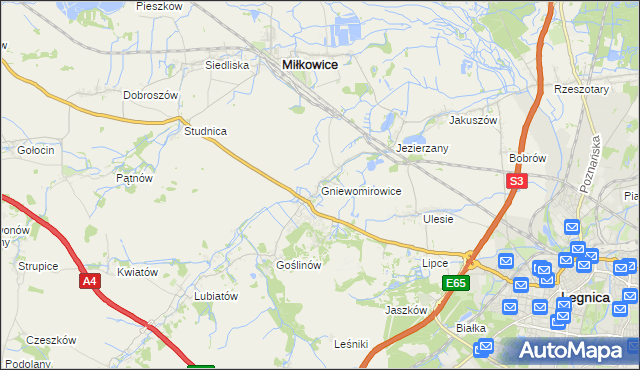 mapa Gniewomirowice, Gniewomirowice na mapie Targeo