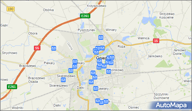 mapa Gniezna, Gniezno na mapie Targeo