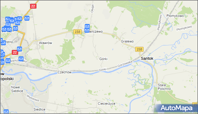 mapa Górki gmina Santok, Górki gmina Santok na mapie Targeo