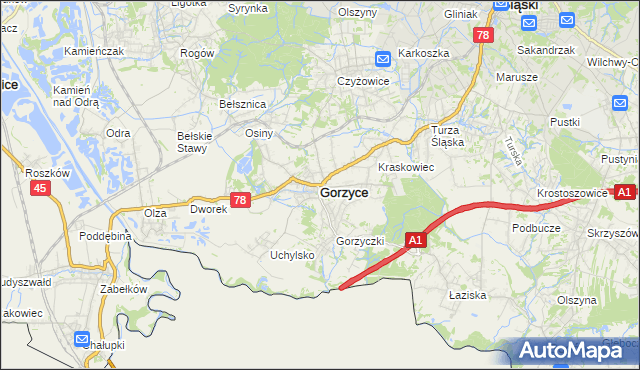 mapa Gorzyce powiat wodzisławski, Gorzyce powiat wodzisławski na mapie Targeo