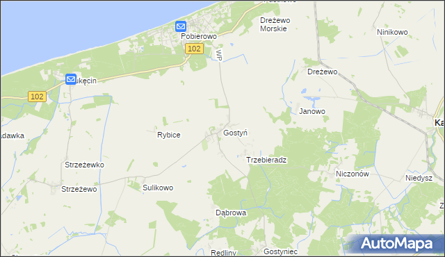 mapa Gostyń gmina Świerzno, Gostyń gmina Świerzno na mapie Targeo
