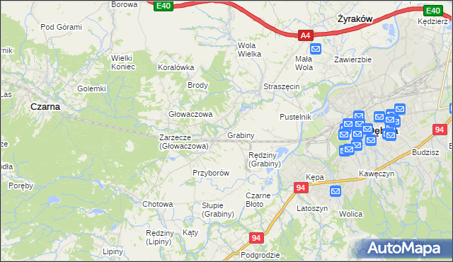 mapa Grabiny gmina Czarna, Grabiny gmina Czarna na mapie Targeo