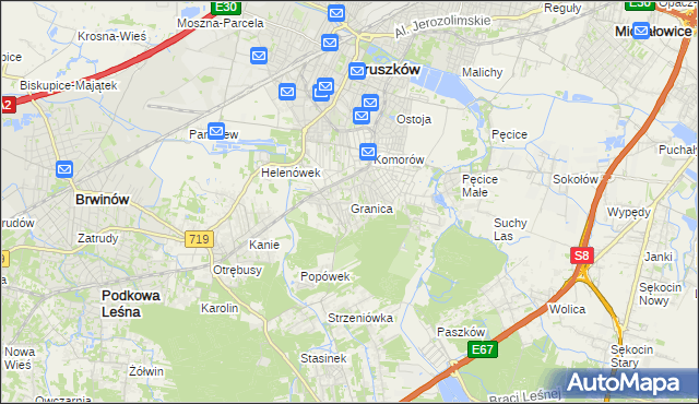 mapa Granica gmina Michałowice, Granica gmina Michałowice na mapie Targeo