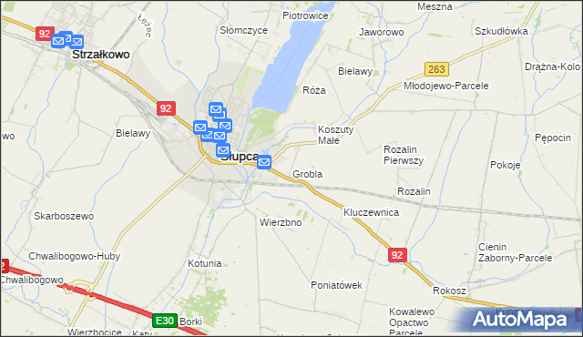 mapa Grobla gmina Słupca, Grobla gmina Słupca na mapie Targeo