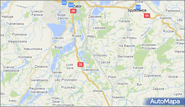 mapa Grodzisko gmina Zator, Grodzisko gmina Zator na mapie Targeo
