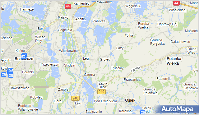 mapa Grojec gmina Oświęcim, Grojec gmina Oświęcim na mapie Targeo