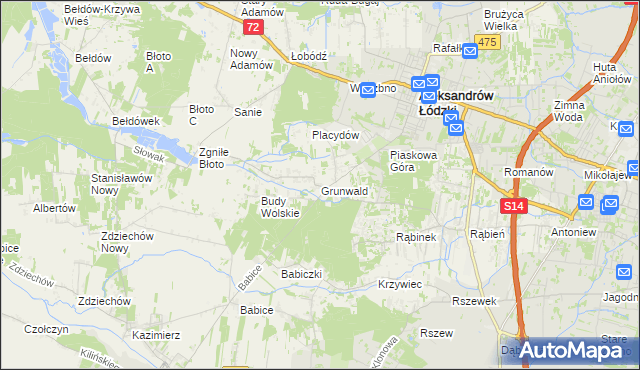 mapa Grunwald gmina Aleksandrów Łódzki, Grunwald gmina Aleksandrów Łódzki na mapie Targeo