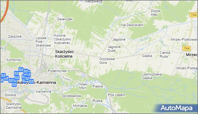 mapa Grzybowa Góra, Grzybowa Góra na mapie Targeo