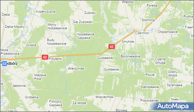mapa Gustawów gmina Przedbórz, Gustawów gmina Przedbórz na mapie Targeo