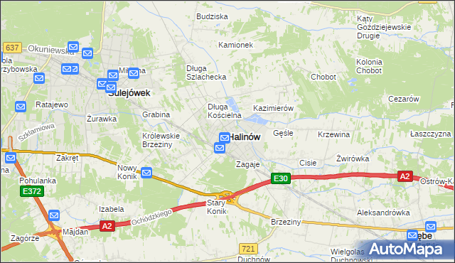 mapa Halinów powiat miński, Halinów powiat miński na mapie Targeo