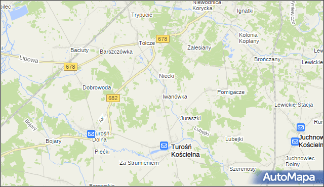 mapa Iwanówka gmina Turośń Kościelna, Iwanówka gmina Turośń Kościelna na mapie Targeo