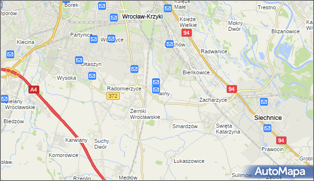 mapa Iwiny gmina Siechnice, Iwiny gmina Siechnice na mapie Targeo