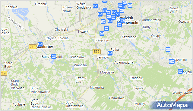 mapa Janinów gmina Grodzisk Mazowiecki, Janinów gmina Grodzisk Mazowiecki na mapie Targeo