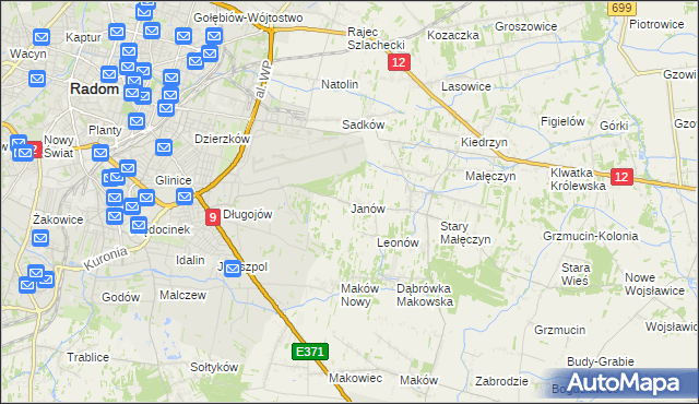mapa Janów gmina Skaryszew, Janów gmina Skaryszew na mapie Targeo