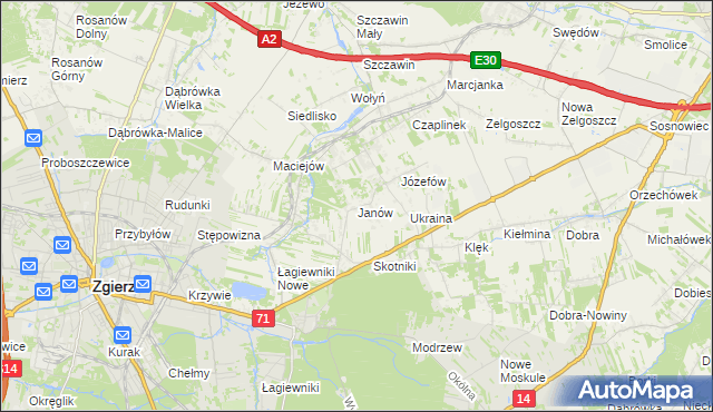 mapa Janów gmina Zgierz, Janów gmina Zgierz na mapie Targeo