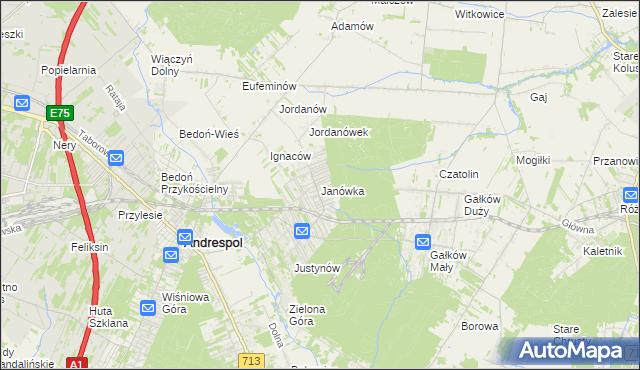 mapa Janówka gmina Andrespol, Janówka gmina Andrespol na mapie Targeo