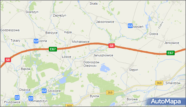 mapa Januszkowice gmina Długołęka, Januszkowice gmina Długołęka na mapie Targeo
