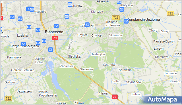 mapa Jastrzębie gmina Piaseczno, Jastrzębie gmina Piaseczno na mapie Targeo