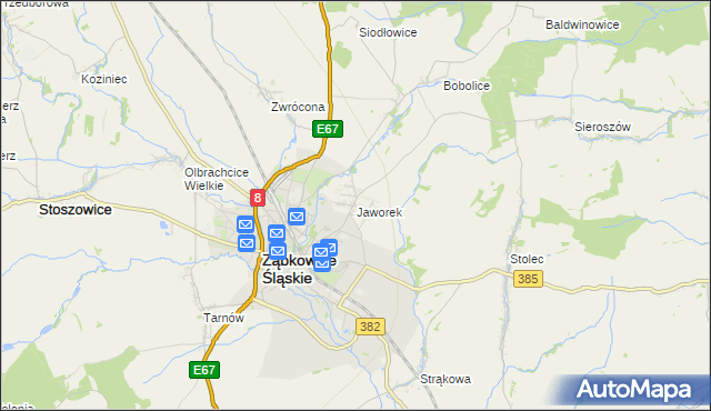 mapa Jaworek gmina Ząbkowice Śląskie, Jaworek gmina Ząbkowice Śląskie na mapie Targeo