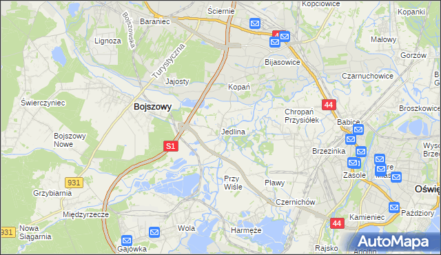 mapa Jedlina gmina Bojszowy, Jedlina gmina Bojszowy na mapie Targeo