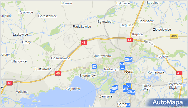 mapa Jędrzychów gmina Nysa, Jędrzychów gmina Nysa na mapie Targeo