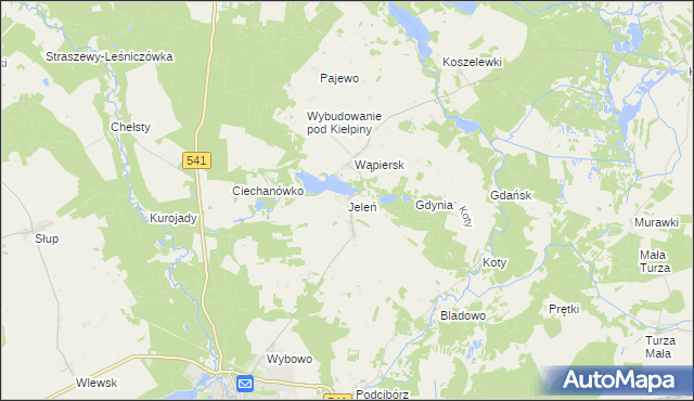 mapa Jeleń gmina Lidzbark, Jeleń gmina Lidzbark na mapie Targeo