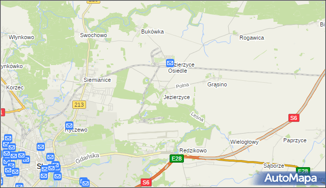 mapa Jezierzyce gmina Słupsk, Jezierzyce gmina Słupsk na mapie Targeo
