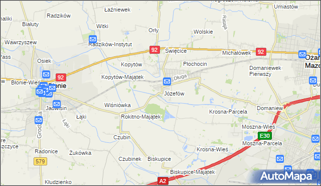 mapa Józefów gmina Ożarów Mazowiecki, Józefów gmina Ożarów Mazowiecki na mapie Targeo