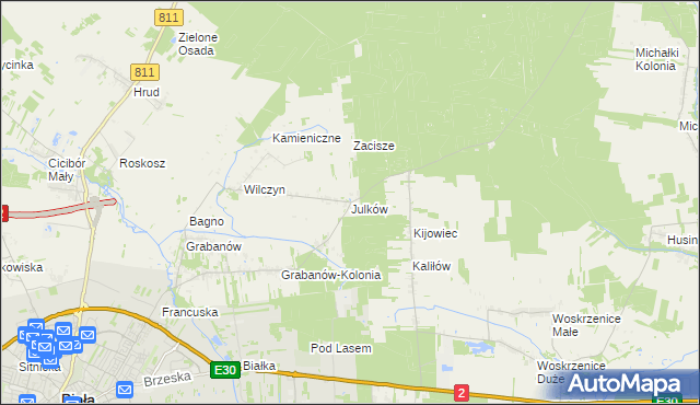 mapa Julków gmina Biała Podlaska, Julków gmina Biała Podlaska na mapie Targeo