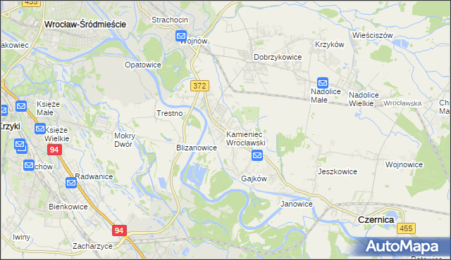mapa Kamieniec Wrocławski, Kamieniec Wrocławski na mapie Targeo