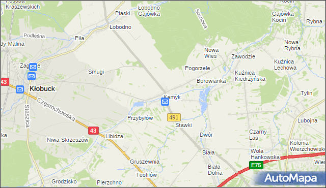 mapa Kamyk gmina Kłobuck, Kamyk gmina Kłobuck na mapie Targeo