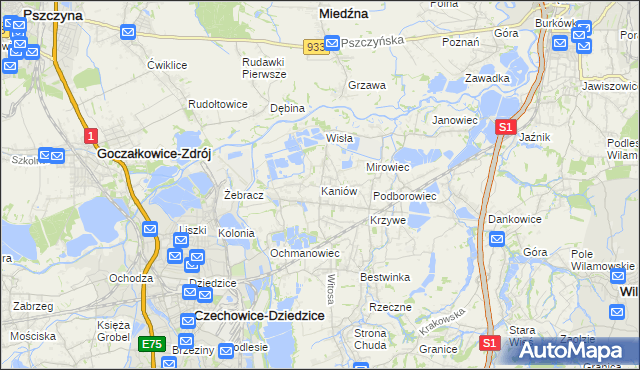 mapa Kaniów gmina Bestwina, Kaniów gmina Bestwina na mapie Targeo