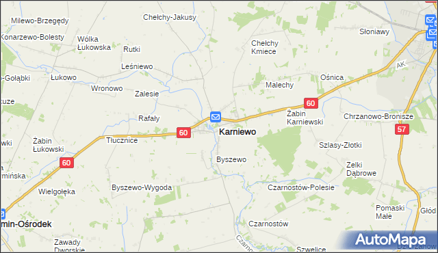 mapa Karniewo powiat makowski, Karniewo powiat makowski na mapie Targeo