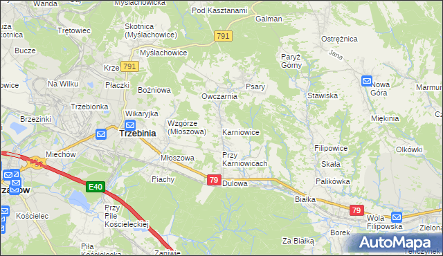 mapa Karniowice gmina Trzebinia, Karniowice gmina Trzebinia na mapie Targeo