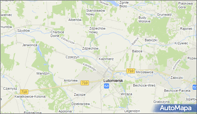 mapa Kazimierz gmina Lutomiersk, Kazimierz gmina Lutomiersk na mapie Targeo