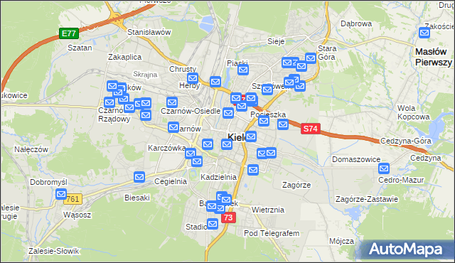 mapa Kielc, Kielce na mapie Targeo