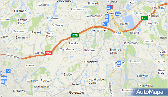 mapa Kisielów gmina Goleszów, Kisielów gmina Goleszów na mapie Targeo