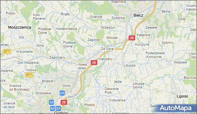 mapa Klęczany gmina Gorlice, Klęczany gmina Gorlice na mapie Targeo