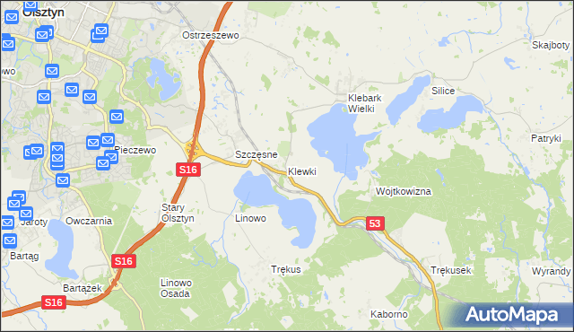 mapa Klewki gmina Purda, Klewki gmina Purda na mapie Targeo