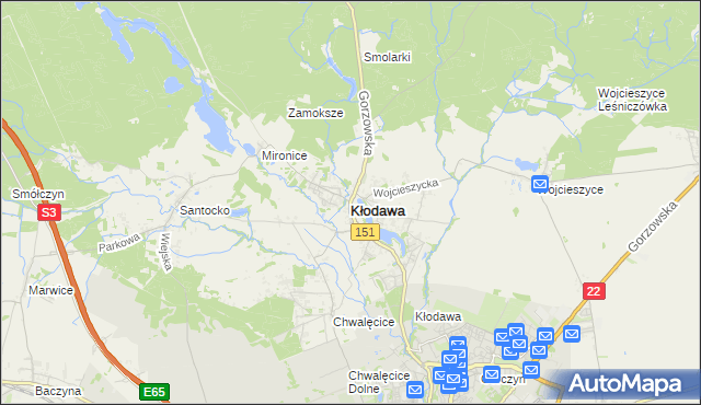 mapa Kłodawa powiat gorzowski, Kłodawa powiat gorzowski na mapie Targeo