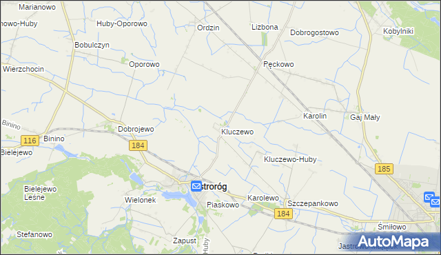 mapa Kluczewo gmina Ostroróg, Kluczewo gmina Ostroróg na mapie Targeo