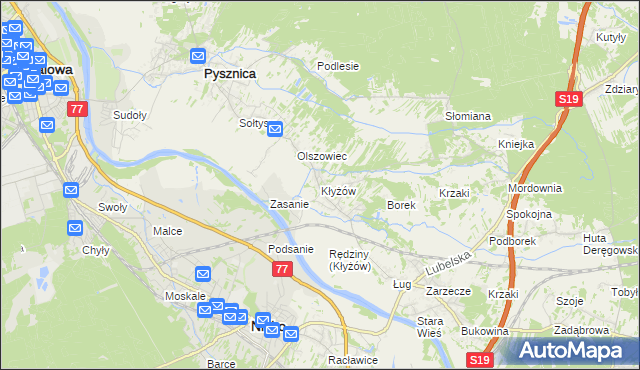 mapa Kłyżów, Kłyżów na mapie Targeo