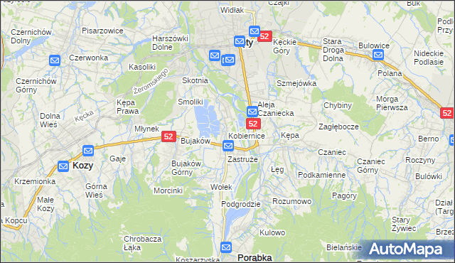 mapa Kobiernice, Kobiernice na mapie Targeo