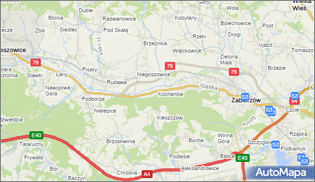 mapa Kochanów gmina Zabierzów, Kochanów gmina Zabierzów na mapie Targeo